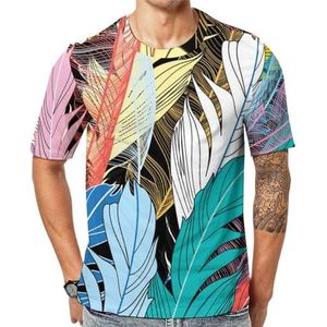 Veelkleurige veren heren korte mouw grafisch T-shirt ronde hals print casual tee tops 3XL