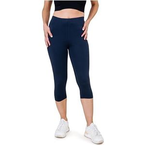 SES Capri leggings voor dames, van katoen, 32-34 tot 56-58, ondoorzichtige capri-legging/elastische dameslegging, 3/4 lang, katoen, capri-leggings met perfecte pasvorm, donkerblauw, 44-46