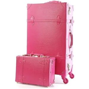22/24 Inch Retro Pu Lederen Koffer 2 Stuks Reisbagage Set Trolley Case 20 Inch Handbagage Roze Meisjes case (Color : All rose red, Size : 22 inch set)
