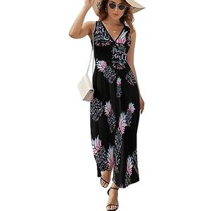 Be A Ananas-Stand Lange Casual Maxi Jurk Voor Vrouwen V-hals Zomerjurk Mouwloze Strandjurk S