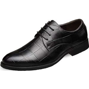 Oxford schoenen for heren met vetersluiting, ronde neus, geruit PU-leren derbyschoenen, rubberen zool, blokhak, antislip, lage bovenkant, antislip, zakelijk(Black,45 EU)