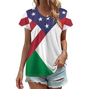 Amerikaanse Italiaanse vlag dames V-hals T-shirts leuke grafische korte mouw casual T-shirt tops 4XL