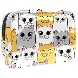 Draagbare Make-up Tas met Rits Reizen Toilettas voor Vrouwen Handige Opslag Cosmetische Pouch Grote Ogen Cartoon Kat