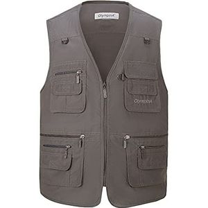 Multifunctionele outdoor casual bodywarmer voor heren, Hwalleum lichtgewicht zomervest voor heren, vest met meerdere zakken voor safari, werken, vissen, jagen, trektochten, gilets, sneldrogende en ademende jas, top voor fotografie, Olijfgroen, 3XL