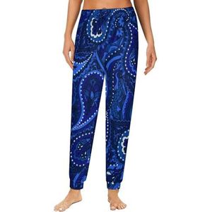 Blauwe pyjama voor dames, loungebroek, elastische tailleband, nachtkleding, broekje, print
