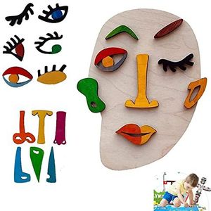 Houten Montessori-puzzels, Picasso Art Puzzle Play set van 26 onderdelen voor kinderen, paasgeschenken, expressies bijpassende blokpuzzels, gezichtsveranderende kubus, stimuleren de verbeelding en creativiteit van kinderen