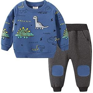 FedMois Kinderen Kleding Set Trainingspak Top en Broek, dinosaurusse blauw, 4-5 jaar