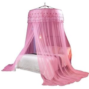 Koepel Klamboe Bedluifel for meisjes Bedgaasluifel for volwassenen Romantische prinses Tenten Bedluifel Volant Princess Elegant Lace Round Sheer Mesh (Color : Pink, Size : 2m bed)