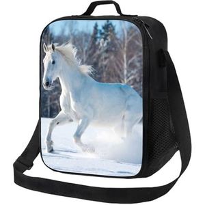 EgoMed Lunchtas, duurzame geïsoleerde lunchbox herbruikbare draagtas koeltas voor werk schoolwit paard in de winter