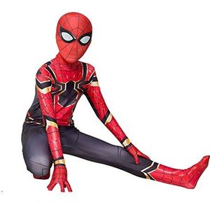 LINLIN Spiderman Cosplay Kostuum Spider Iron Man Superheld Halloween Carnaval Spider-Man Jumpsuit Bodysuit Maskerade Outfit, Spandex/Lycra Unisex Volwassenen Kinderen (Kids (130cm Spider Iron Man)