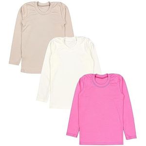 TupTam Meisjes Lange Mouw Shirt Ondergoed Shirts Onderhemd Basic 3 Pack, 3 stuks roze/ecru/beige, 134