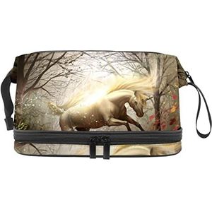 Grote capaciteit reizen cosmetische tas,Eenhoorn Bos,Make-up tas,Waterdichte make-up tas Organizer, Meerkleurig, 27x15x14 cm/10.6x5.9x5.5 in