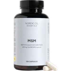 MSM capsules, 120 capsules met 100% pure OptiMSM® | hoge dosis met 600 mg per capsule | voor gewrichten en regeneratie | laboratoriumgetest en veganistisch | Nordic Oil