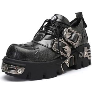 Veterlaarzen Voor Dames Ronde Neus Punk Goth Zwarte Moto Combat Laarzen,zwart,35 EU