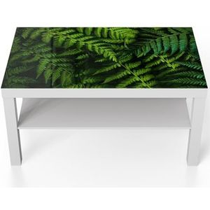 DEQORI Glazen tafel | wit groot 90x50 cm | motief groene stilte | opvallende bijzettafel van glas | hoogglans salontafel voor de woonkamer | moderne bank tafel met design