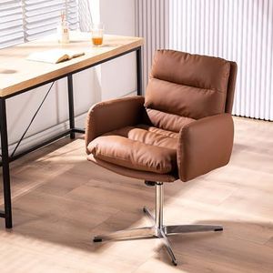 FZDZ Criss Cross Legged Bureaustoel, fauteuil draaibare brede bureaustoel zonder wielen, in hoogte verstelbare stof thuiskantoor bureaustoel comfortabele ergonomische werkstoel (kleur: bruin, maat: