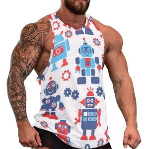 Robots tanktop voor heren, grafische mouwloze bodybuilding T-shirts, casual strand-T-shirt, grappige sportschool-spieren