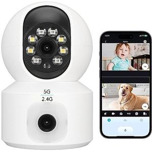 WiFi-beveiligingscamera voor Binnen, 2K 4MP Kleurennachtzichtbewakingscamera's met Dubbele Lens 360 Graden Bewegingsdetectie, 2.4G, 2-weg Audio, Bekijken op Afstand, Directe