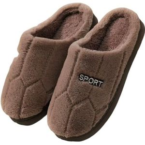 Mannen Winter Katoenen Slippers Warme Streep Pluche Katoenen Schoenen Zachte Zool Harige Paar Indoor Home Slides Faux Bont Solid Huis Schoenen, Bruin, 40-41(fit39-40)