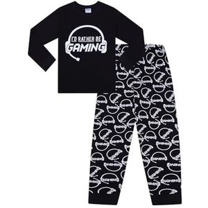 Boys I'd Rather Be Gaming Zwart Wit Lange Pyjama Set, Zwart, 15-16 jaar