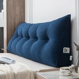 Maïsfluwelen Hoofdbordkussen - Blauw - Kingsize - Driehoekig - Wasbaar - 180 x 50 x 20 cm
