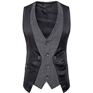 Herenpak vest slim fit business casual gilet valse 2-delig patchwork enkele rij mouwloos pak vest, zwart, L