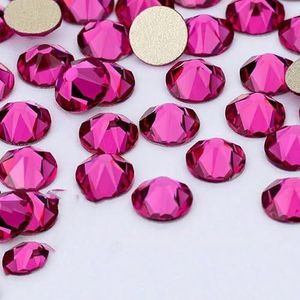 2088 DIY kristal nageldecoraties zonder hotfix, 8 grote en 8 kleine strass steentjes, platte achterkant, plaknagels voor nagelkunst, fuchsia, SS20-1440 stuks