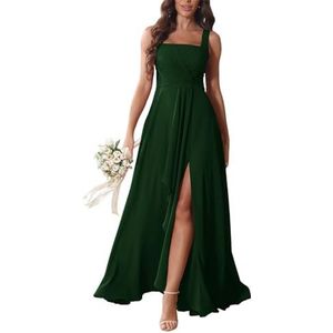 KURFACE Chiffon bruidsmeisjesjurken met split ruches lange bruidsmeisje vloerlengte formele avondjurk, Emerald Groen, 32