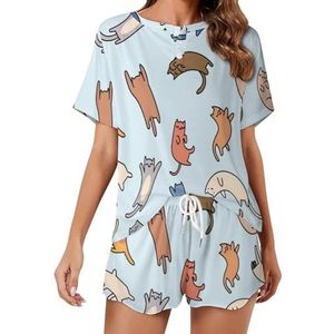 Doodle Sketchy Huisdier Katten Zachte Womens Pyjama Korte Mouw Pyjama Loungewear met Zakken Gift voor Thuis Strand S