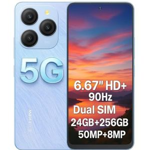 Blackview 5G Smartphone Shark 9, 24 GB + 256 GB, 6,67 inch 90 Hz HD+ beeldscherm, camera 50 MP, batterij 5000 mAh, Dual-SIM Dual 5G, Android 14 telefoon, Smart-K luidspreker, GPS NFC, blauw