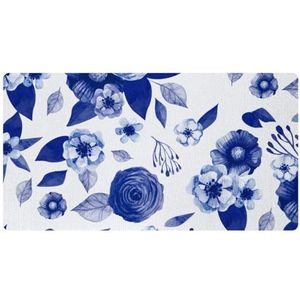 VAPOKF Blauwe aquarel bloemen vintage keuken mat, antislip wasbaar vloertapijt, absorberende keuken matten loper tapijten voor keuken, hal, wasruimte
