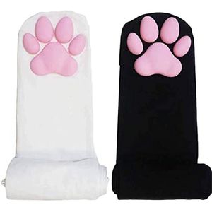 JIJK 2 paar dij hoge sokken, schattige kat klauw kousen, 3D kitten poot pad sokken, ademend over de knie sokken voor meisjes vrouwen Lolita kat Cosplay (zwart en wit)