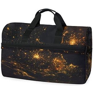 Geel Zwart Ruimte Nebule Sport Zwemmen Gym Tas Met Schoenen Compartiment Weekender Duffel Reistassen Handtas Voor Vrouwen Meisjes Mannen