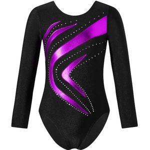 NihaoWXM Meisje, ballet, dans, turnpakje, ritmische gymnastiek, jumpsuit, lange mouwen, glanzende strass, kunstschaatsen, yoga, bodysuit, danskleding, gymnastiekpakjes voor meisjes (paars, 12)
