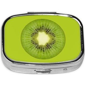 LAMAME Kiwi Slice Gedrukt Vierkante Pillendoos 2 Compartiment Mini Pillendoos Draagbare Reizen Pil Organizer