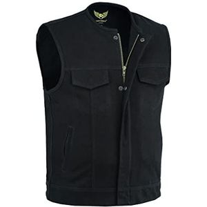 Leatherick Heren lederen afwerking zware denim kraagloze biker stijl gilet met diepe zakken