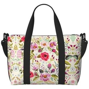 Moderne veelzijdige handtas met bloemenprint voor op reis, hand-held crossbody-reistas voor elke behoefte, Zwart, Eén maat