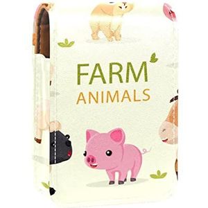 Farm Animals Collection-01 Lipgloss Houder Lipstick Case Draagbare Mini Lipstick Opbergdoos Reizen Lipstick Organizer Case met Spiegel voor Vrouwen, Meerkleurig, 9.5x2x7 cm/3.7x0.8x2.7 in