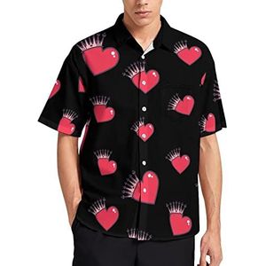 Love Queen T-shirt met korte mouwen voor heren, casual button-down, zomer, strand, top met zak