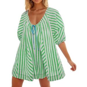 Jumpsuit for dames 2024 zomer gezwollen jumpsuit met korte mouwen en zakken, verstelbare halslijn, oversized jumpsuit(Color:Green,Size:S)