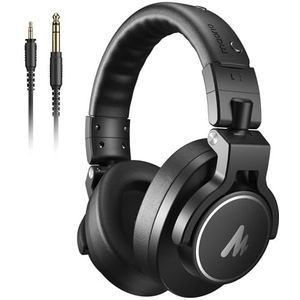 MAONO Professionele studio-hoofdtelefoon, over-ear, met 6,35 & 3,5 mm afneembare kabel, gesloten design, 50 mm drivers, voor DJ, podcasts, mobiele telefoon, pc, microfoon, gitaar, MH700, zwart
