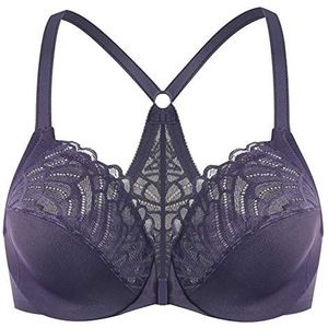 MELENECA Dames Flora Kanten Ongewatteerde met Beugel Front-Sluiting Racerback BH Paars 75D