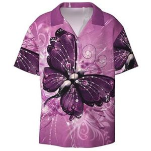 OdDdot Butterfly1 Print Overhemden voor heren, atletisch, slim fit, korte mouwen, casual, zakelijk, button-down overhemd, Zwart, 4XL