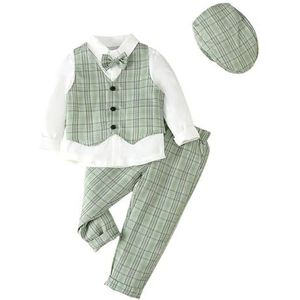 Lito Angels Baby Kids Jongens Gentleman Plaid Vest Pak Set Formele Bruiloft Outfits met Hoed, Grijs Groen Blauw Bruin, Groen, 2-3 jaar