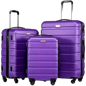 Bagage Reiskoffer Trolleykoffer 3-delige ABS-bagageset Met TSA-sloten, Inclusief 20"", 24"", 28"" Spinnerkoffers Koffer Handbagage (Color : Purple, Size : 20+24+28in)