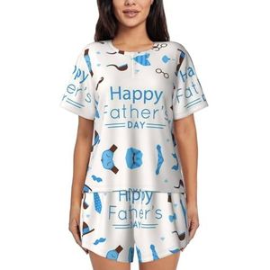 JIAWUJYNB Vaderdag Love Dad Print dames pyjama met korte mouwen - comfortabele korte sets, mouwen nachtkleding met zakken, Zwart, M