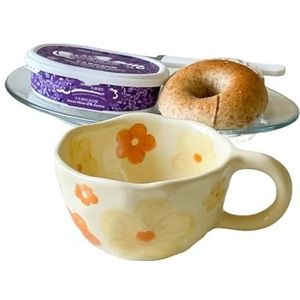 BLacOh Mokken handgeknepen onregelmatige bloem keramische mokken koffiekopjes melk thee kop havermout ontbijt mok drinkgerei keuken beker koffiemokken (maat: 201-300 ml, kleur: oranje bloem)