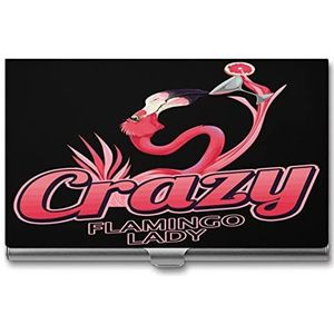 Crazy Flamingo Lady Slim Visitekaarthouders Pocket Metalen Kaarthoes Creditcard Portemonnee voor Mannen Vrouwen
