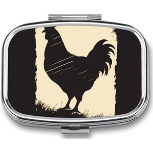 Boerderij kippenpillenetui met 2 compartimenten, pillenorganizer, draagbare vierkante pillendoos, vitaminepillenorganizer voor zakportemonnee en reizen