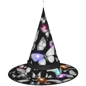 SSIMOO Handgetekende kleur vlinder elegante vrouwen Halloween heks hoed-led verlichte accessoire-perfect voor feesten en rollenspellen